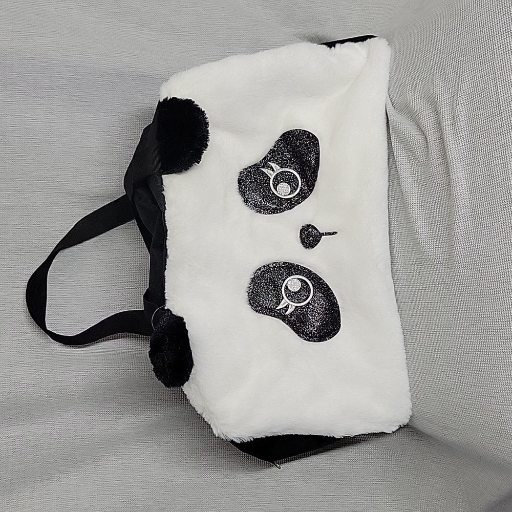 Cute Panda Face Furry Tote Bag